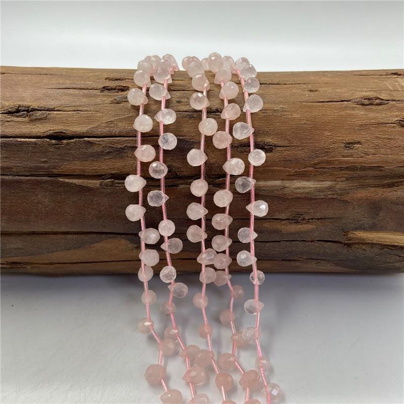 FIO DE QUARTZO ROSA GOTA FURO LATERAL FACETADA 6X8MM