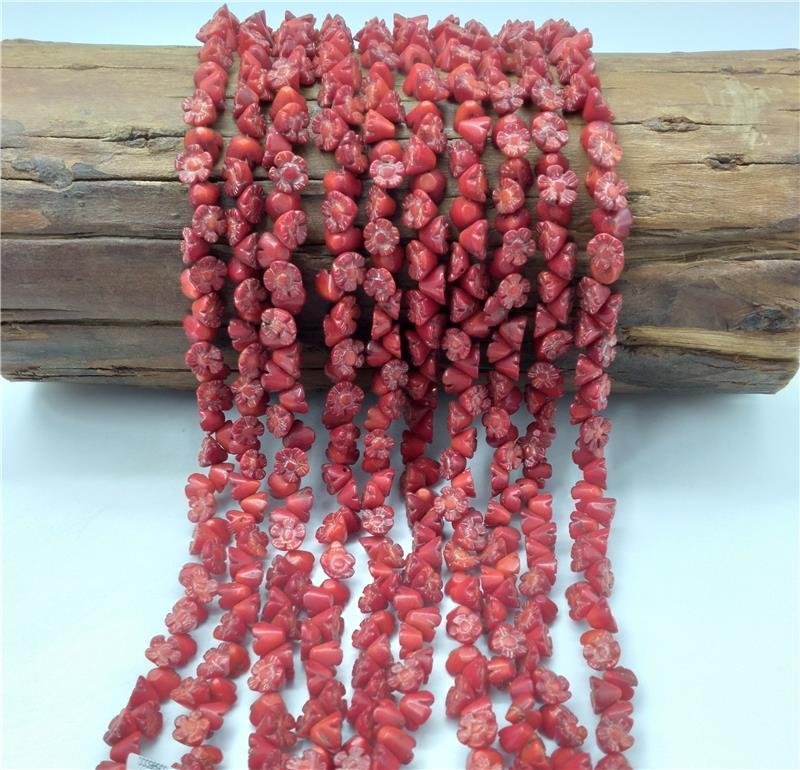 FIO DE JASPE CORAL VERMELHO FLOR 9X7MM