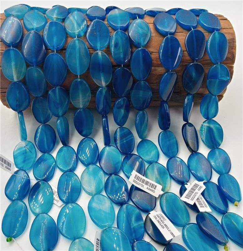 FIO DE PEDRA AGATA NATURAL AZUL MESCLADA OVAL ONDULADA 21X30M