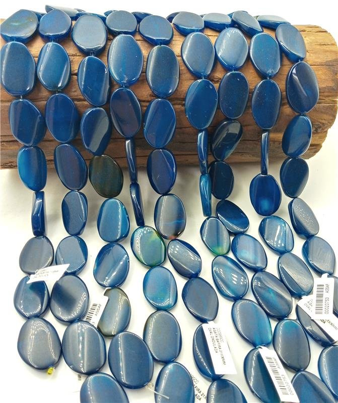 FIO DE PEDRA AGATA SAFIRA OVAL ONDULADA 21X30MM