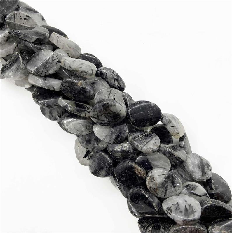 FIO DE PEDRA QUARTZO TURMALINADO OVAL ONDULADO 15X20MM