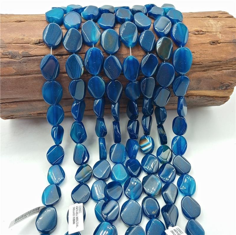 FIO DE PEDRA AGATA AZUL MESCLADA OVAL ONDULADO 15X20MM