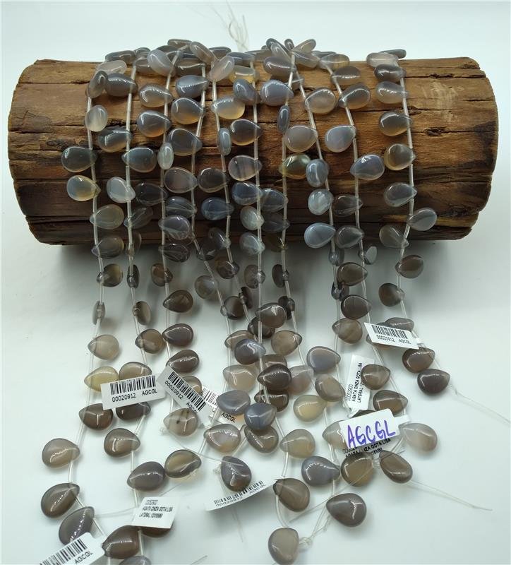 FIO DE PEDRA AGATA NATURAL CINZA GOTA LISA LATERAL 12X16MM