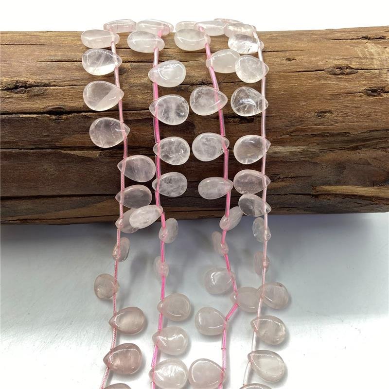 FIO DE PEDRA NATURAL QUARTZO ROSA GOTA FLAT LISA LATERAL 12X16MM