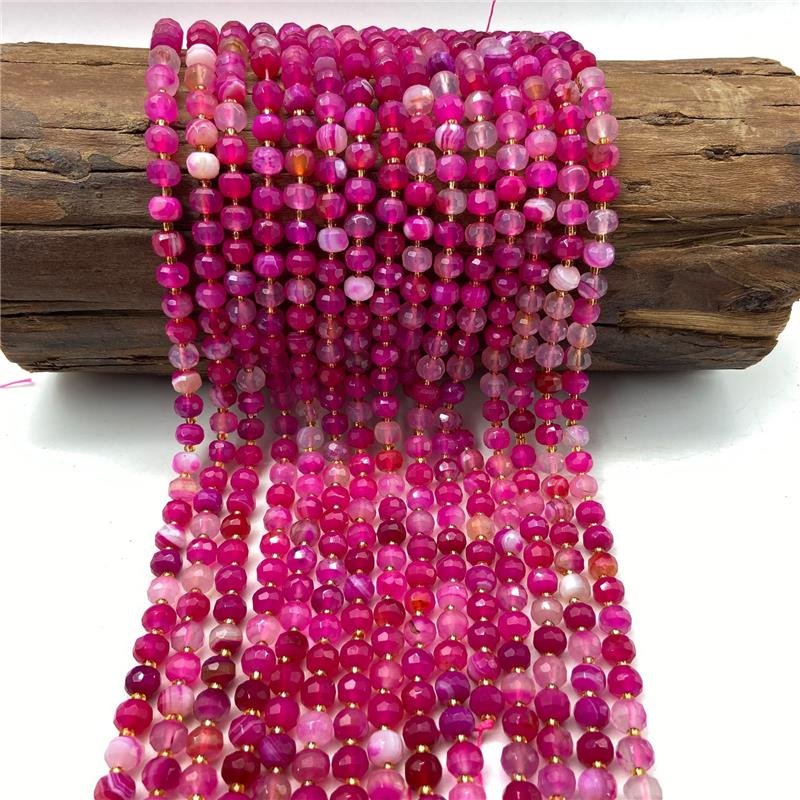 FIO DE PEDRA AGATA PINK RONDEL FACETADA 6X8MM