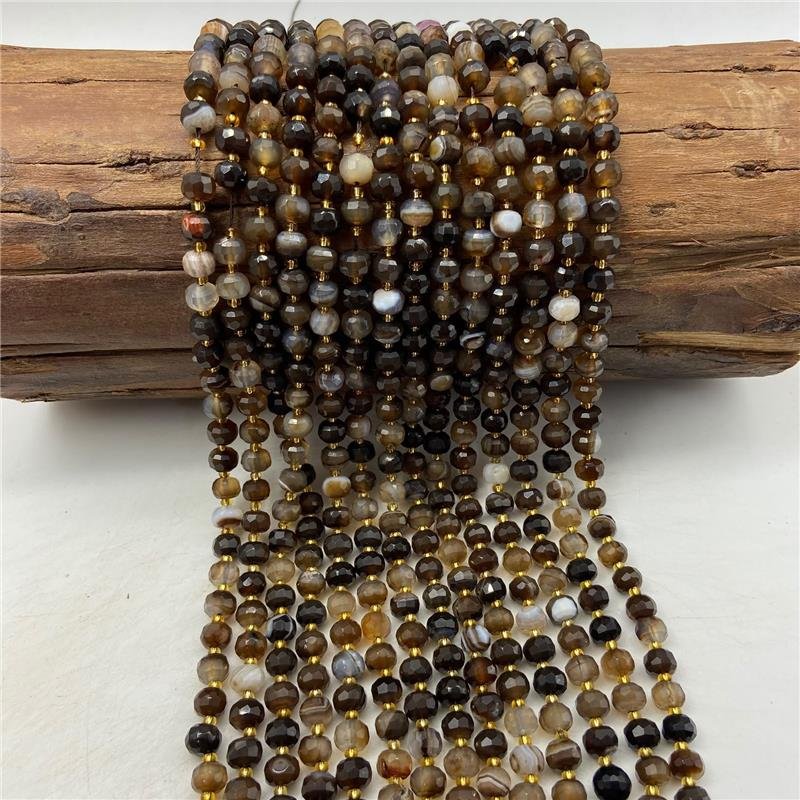 FIO DE PEDRA AGATA MARROM MESCLADA RONDEL FACETADA 6X8MM