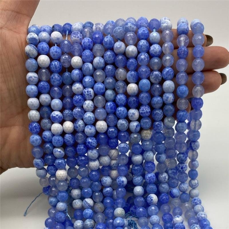 FIO DE AGATA AZUL CRAQUELADA BOLA FACETADA 8MM
