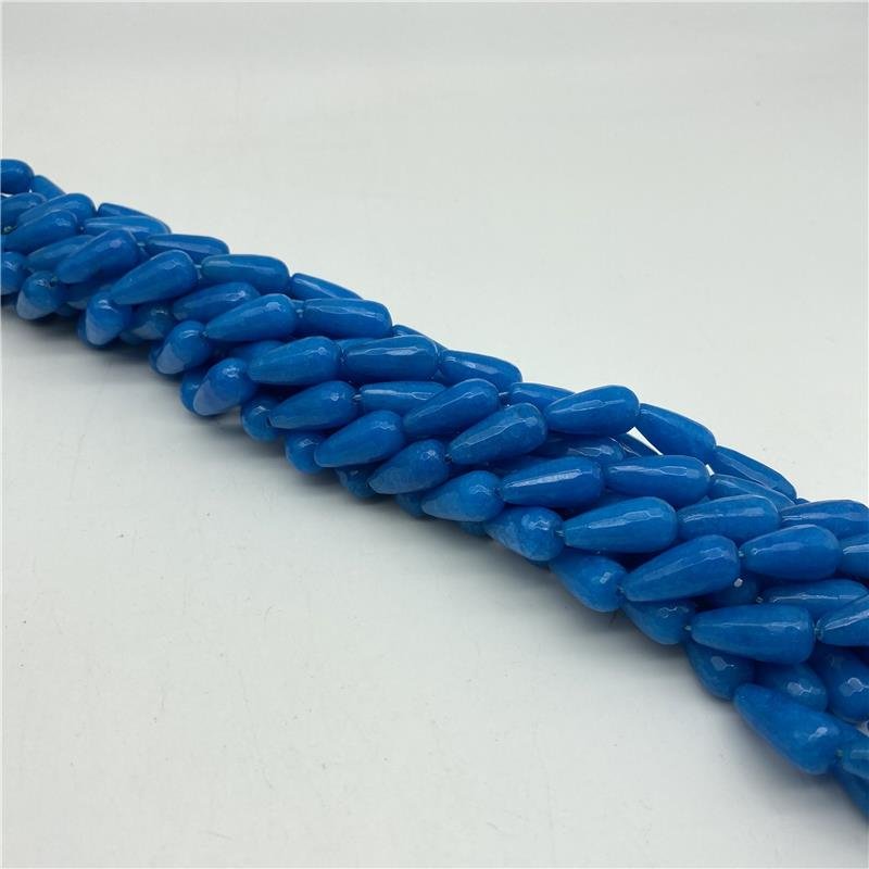 FIO DE PEDRA JADE GOTA AZUL CELESTE FACETADA 10X20MM