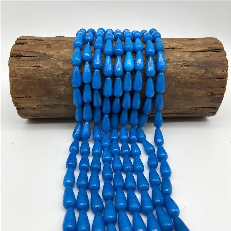 FIO DE PEDRA JADE GOTA AZUL CELESTE FACETADA 10X20MM