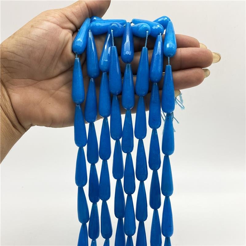 FIO DE PEDRA JADE AZUL GOTA FACETADA 10X35MM