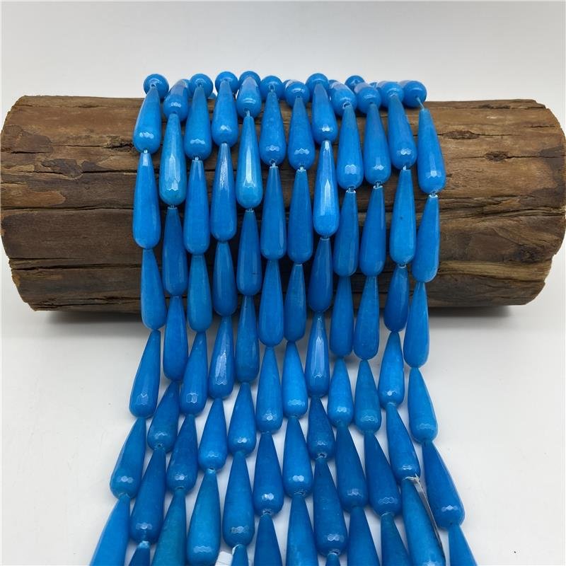 FIO DE PEDRA JADE AZUL GOTA FACETADA 10X35MM