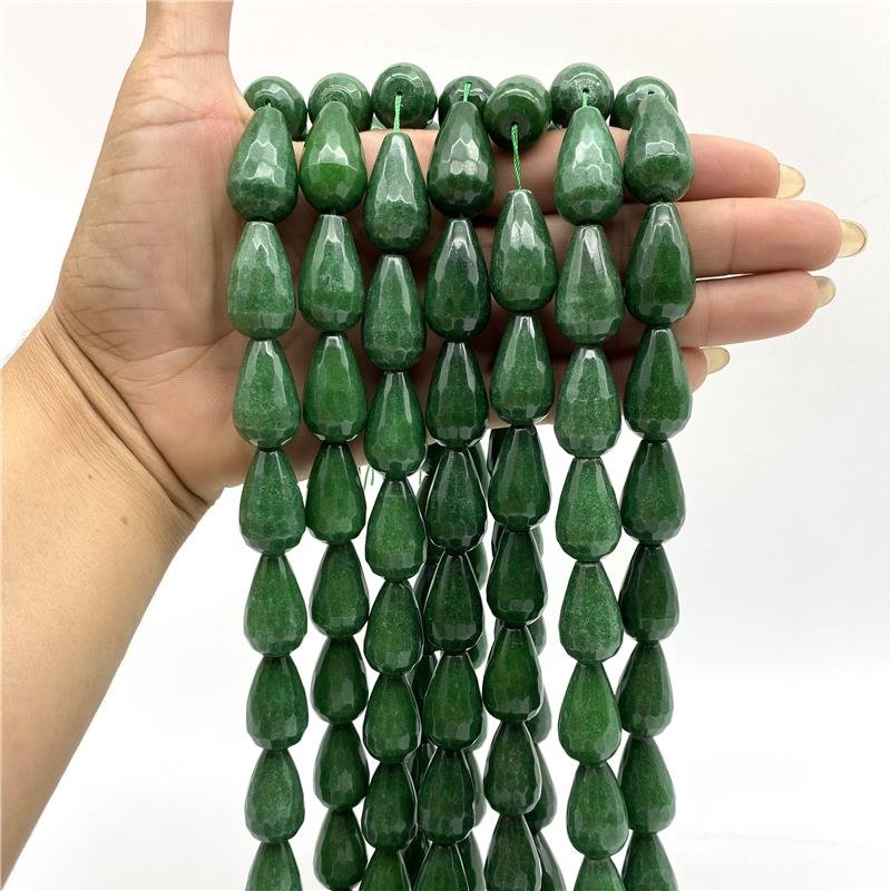 FIO DE PEDRA JADE ESMERALDA GOTA FACETADA 15X25MM