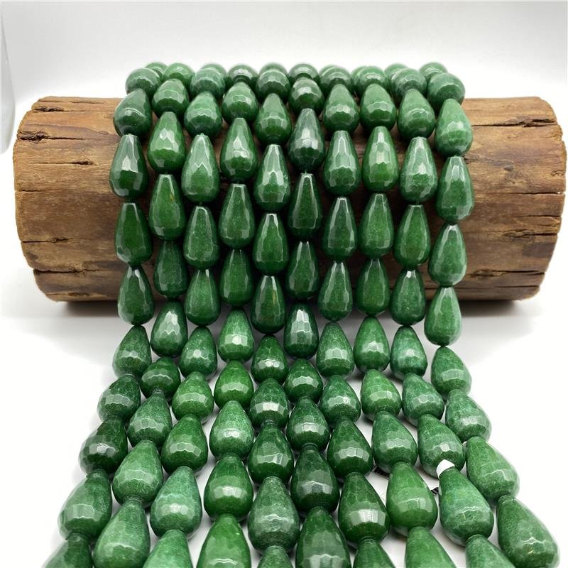 FIO DE PEDRA JADE ESMERALDA GOTA FACETADA 15X25MM