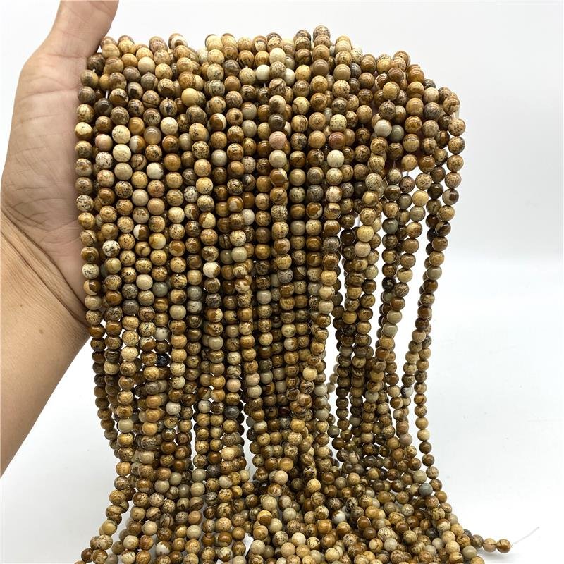 FIO DE PEDRA JASPE MADEIRA BOLA LISA 6MM