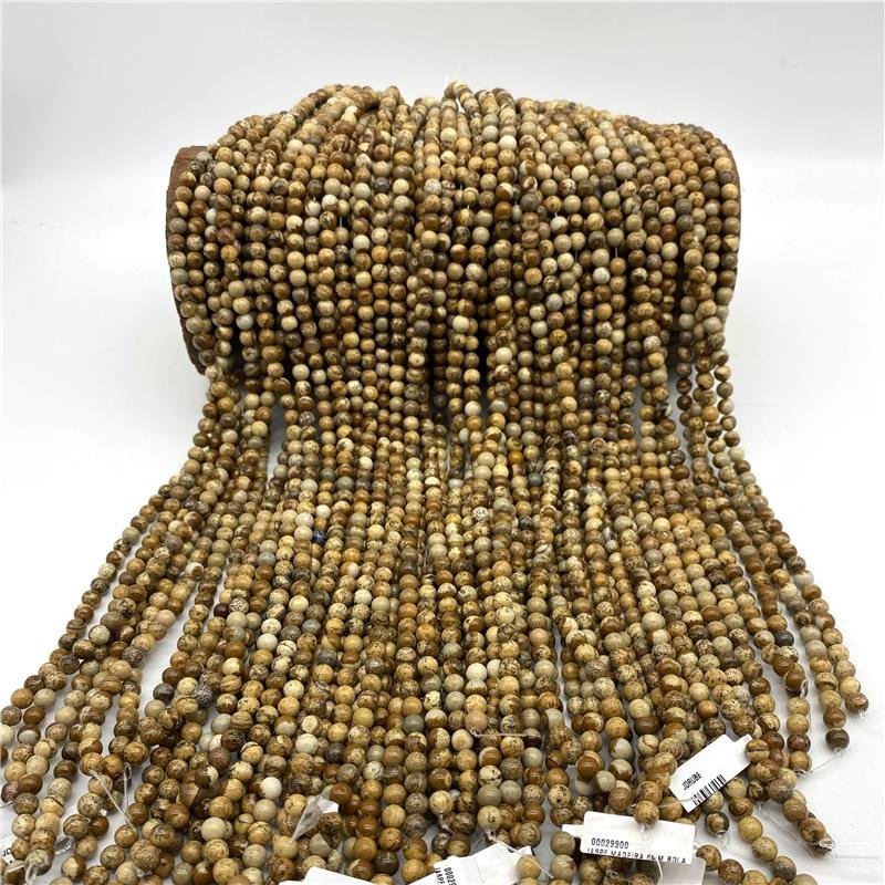 FIO DE PEDRA JASPE MADEIRA BOLA LISA 6MM