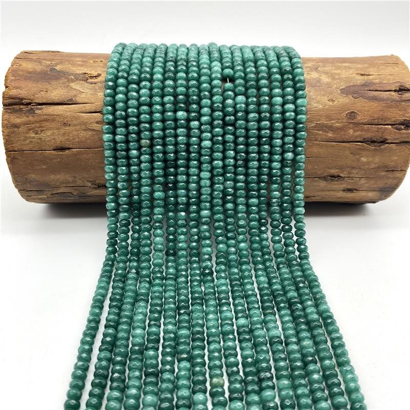 FIO DE PEDRA JADE ESMERALDA LEITOSO RONDEL FACETADA 4X6MM
