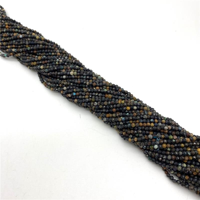 FIO DE PEDRA TURQUESA AFRICANA ESCURA BOLA FACETADO 2MM