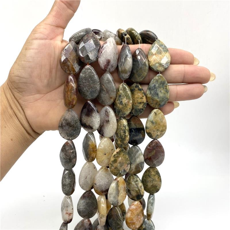 FIO DE PEDRA JASPE MESCLADO GOTA FACETADA 20X30MM