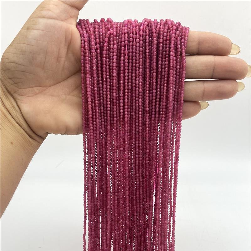 FIO DE PEDRA JADE ROSA ESCURO BOLA FACETADO 2MM