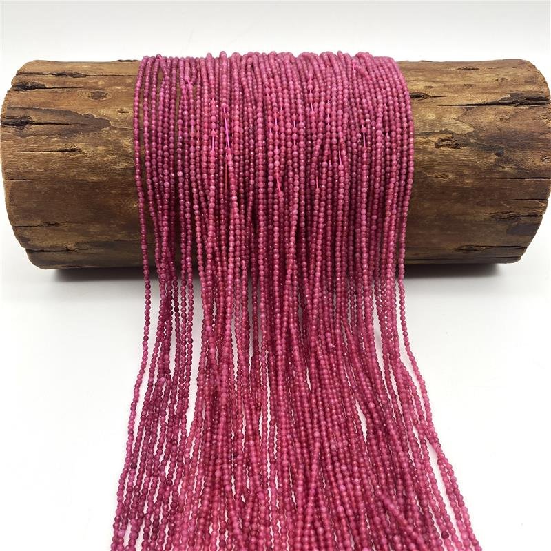 FIO DE PEDRA JADE ROSA ESCURO BOLA FACETADO 2MM